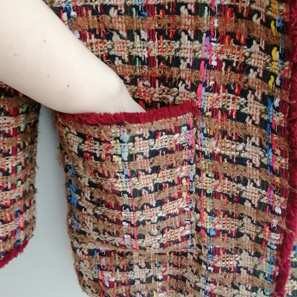 Anthropologie ett:twa Harlequin Boyfriend Colourful Tweed Long Jacket Small - Picture 11 of 17